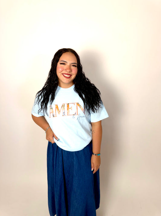 Amen & Amen Peach Floral Adult Short Sleeve Tee